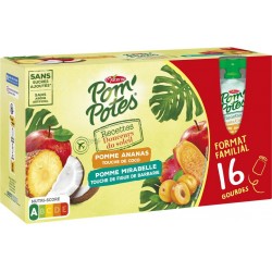 POM'POTES Compotes Recette Douceurs du Soleil pomme mirabelle figue de barbarie, pomme ananas coco sans sucres ajoutés les 16 go