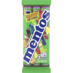 MENTOS Bonbons Discovery 14 parfums les 3 rouleaux de 14 dragées 112g