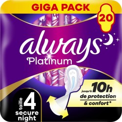 ALWAYS Serviettes Hygiéniques avec Ailettes Platinum 10h de Protection Secure Night 20 serviettes