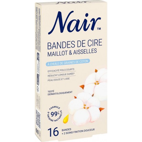 NAIR Bande de Cire Maillot & Aisselles à l'huile de Graine de Coton 16 bandes