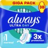 ALWAYS Serviettes Hygiéniques avec Ailettes Normal Jour Taille 1 Ultra Day pack de 38 serviettes hygiéniques