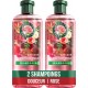 HERBAL ESSENCES Shampoing Douceur Parfum Rose Cheveux secs Vegan lot de 2 flacons de 250ml
