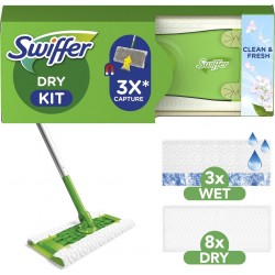SWIFFER Lingettes Multi-Surfaces Clean and Fresh le balai + 8 lingettes + 3 lingettes imprégnées