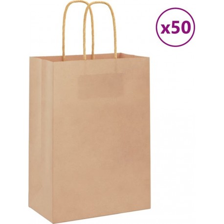 Vidaxl Sacs En Papier 50 Pcs Avec Poignées Marron 15x8x21 Cm