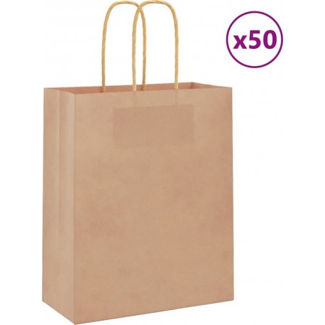 Vidaxl Sacs En Papier 50 Pcs Avec Poignées Marron 18x8x22 Cm