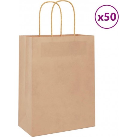Vidaxl Sacs En Papier 50 Pcs Avec Poignées Marron 21x11x28 Cm