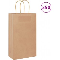Vidaxl Sacs En Papier 50 Pcs Avec Poignées Marron 21x11x36 Cm