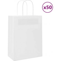 Vidaxl Sacs En Papier 50 Pcs Avec Poignées Blanc 21x11x28 Cm