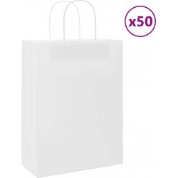 Vidaxl Sacs En Papier 50 Pcs Avec Poignées Blanc 26x12x35 Cm