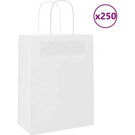 Vidaxl Sacs En Papier 250 Pcs Avec Poignées Blanc 21x11x28 Cm