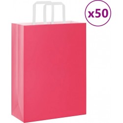 Vidaxl Sacs En Papier 50 Pcs Avec Poignées Rose 26x12x35 Cm