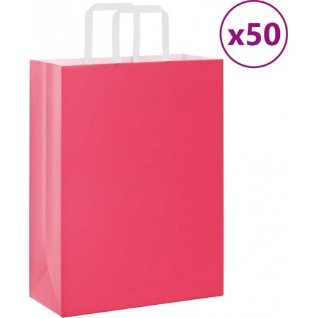 Vidaxl Sacs En Papier 50 Pcs Avec Poignées Rose 26x12x35 Cm
