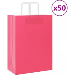 Vidaxl Sacs En Papier 50 Pcs Avec Poignées Rose 32x17x44 Cm