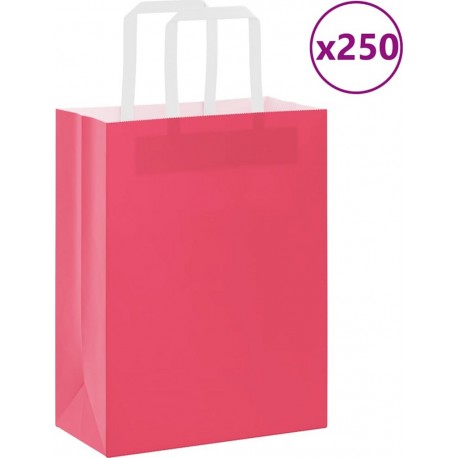 Vidaxl Sacs En Papier 250 Pcs Avec Poignées Rose 21x11x28 Cm