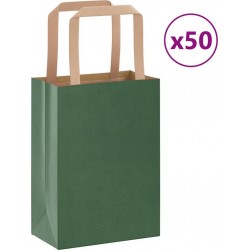 Vidaxl Sacs En Papier 50 Pcs Avec Poignées Vert 15x8x21 Cm