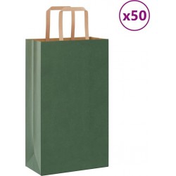 Vidaxl Sacs En Papier 50 Pcs Avec Poignées Vert 21x11x36 Cm