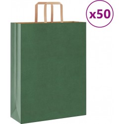 Vidaxl Sacs En Papier 50 Pcs Avec Poignées Vert 32x12x42 Cm