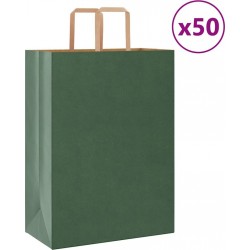 Vidaxl Sacs En Papier 50 Pcs Avec Poignées Vert 32x17x44 Cm