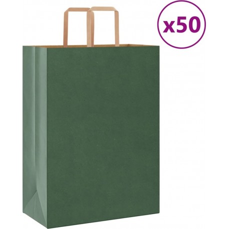 Vidaxl Sacs En Papier 50 Pcs Avec Poignées Vert 32x17x44 Cm