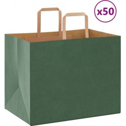 Vidaxl Sacs En Papier 50 Pcs Avec Poignées Vert 32x22x24 Cm