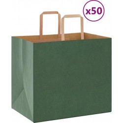 Vidaxl Sacs En Papier 50 Pcs Avec Poignées Vert 32x22x28 Cm