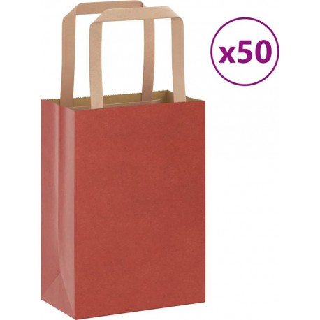 Vidaxl Sacs En Papier 50 Pcs Avec Poignées Rouge 15x8x21 Cm