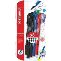 STABILO POINTMAX FEUTRE BLISTER 8CT 1CT ECRITURE INDELEBILE MULTICOULEURS MEDIUM OGIVE