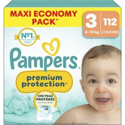 PAMPERS Couches Bébé Prenium Protection 6-10Kg Taille 3 112 couches