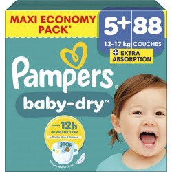 PAMPERS Couches Bébés Baby-Dry 12-17Kg Taille 5+ 88 couches