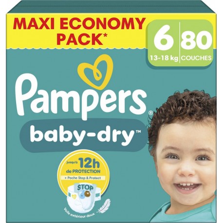 PAMPERS Couches Bébés Baby-Dry 13-18Kg Taille 6 80 couches