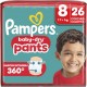 PAMPERS Couches Culottes Bébés Baby-Dry Pants 17+Kg Taille 8 Maintien Extensible x26