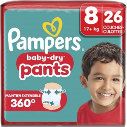 PAMPERS Couches Culottes Bébés Baby-Dry Pants 17+Kg Taille 8 Maintien Extensible x26