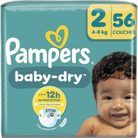 PAMPERS Couches Bébés Baby-Dry 4-8Kg Taille 2 56 couches