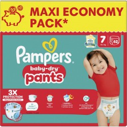 PAMPERS Couches Culottes Bébés Baby-Dry 15Kg+ Taille 7 62 couches culottes