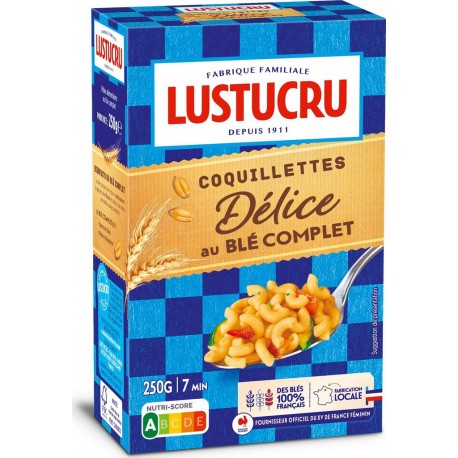 LUSTUCRU Pâtes Coquillettes Delice au Ble Complet