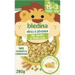 BLEDINA Pâtes à dévorer de 15 mois à 3 ans Blé Tendre Petits Pois