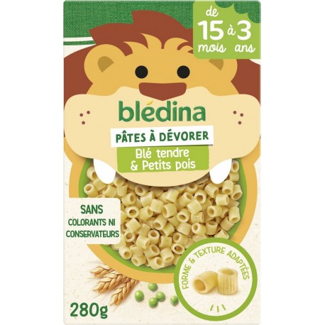 BLEDINA Pâtes à dévorer de 15 mois à 3 ans Blé Tendre Petits Pois