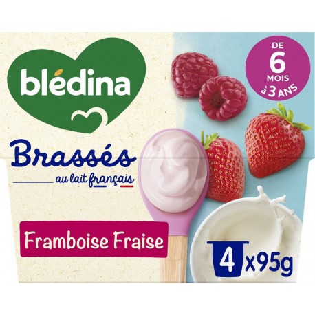 BLEDINA Dessert lacté bébé dès 6 mois Framboise Fraise Brassés