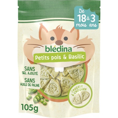 BLEDINA Croustis De 18 mois à 3 ans Petits Pois Basilic Croustis à Dévorer
