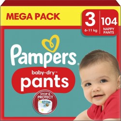 PAMPERS BABY DRY PANTS TRAINING PANTS 104CT 1CT 6-11 KG MIDI UNISEXE