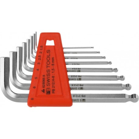 PB Swiss Tools Jeu de clés mâles coudées 6 pans, avec tête sphérique chromé, Nombre de tournevis 8 212.H-8