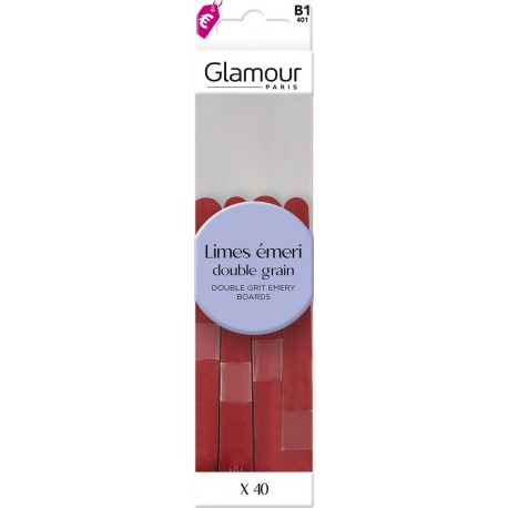 GLAMOUR PARIS Limes à Ongles Emeri Double Grain pack de 40