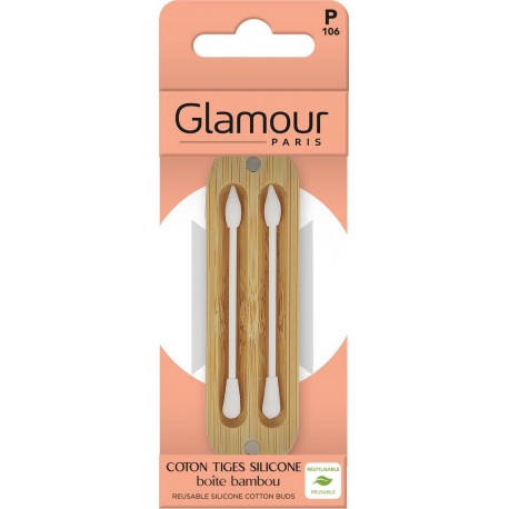 GLAMOUR PARIS Coton-tiges silicone boîte bambou réutilisable